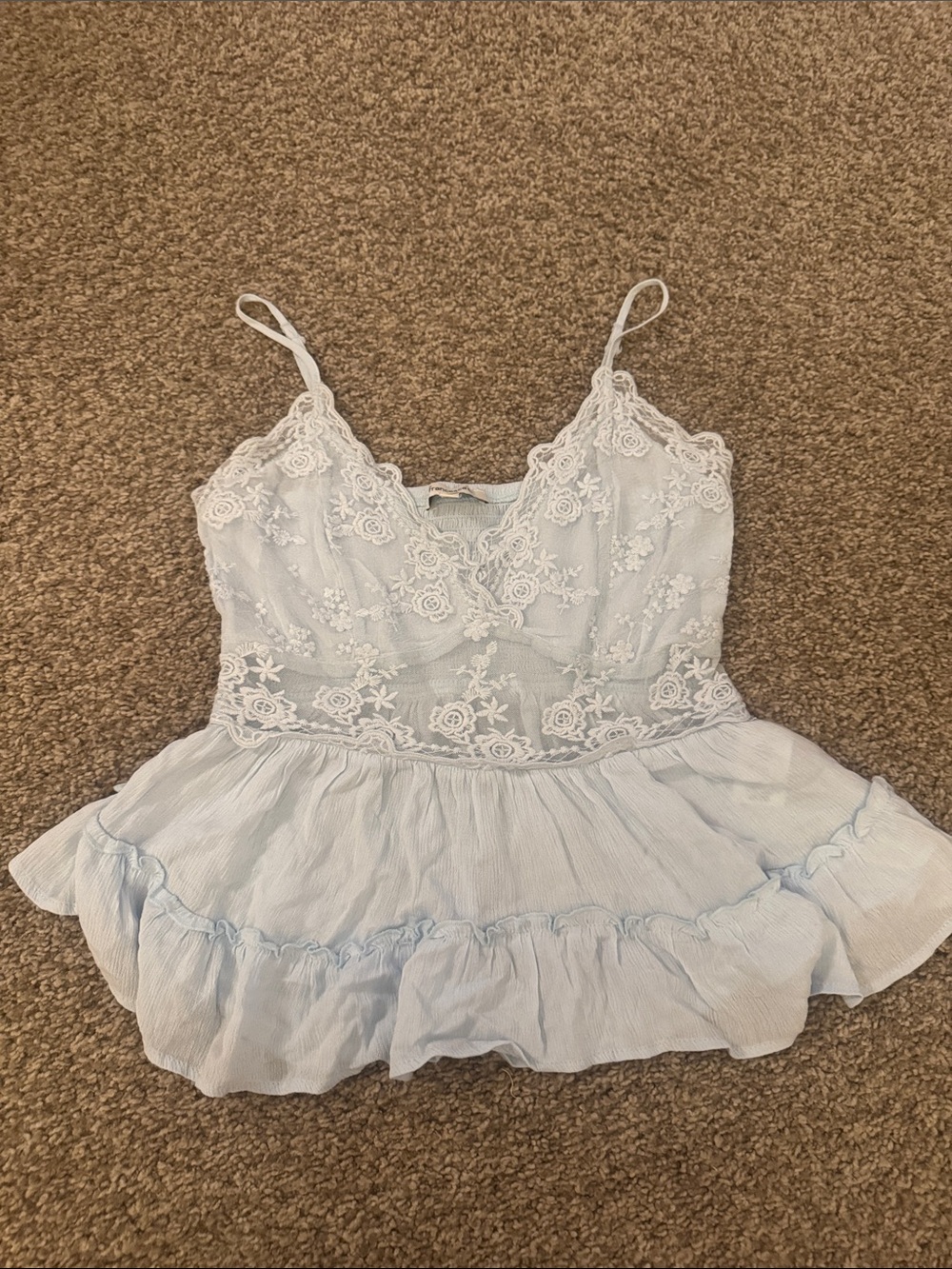 Lace Trim Light Blue Peplum Cami Top